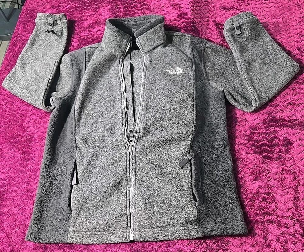 The North Face Boys Large L Gray Full Zip Fleece Jacket Outdoor Coat #0435